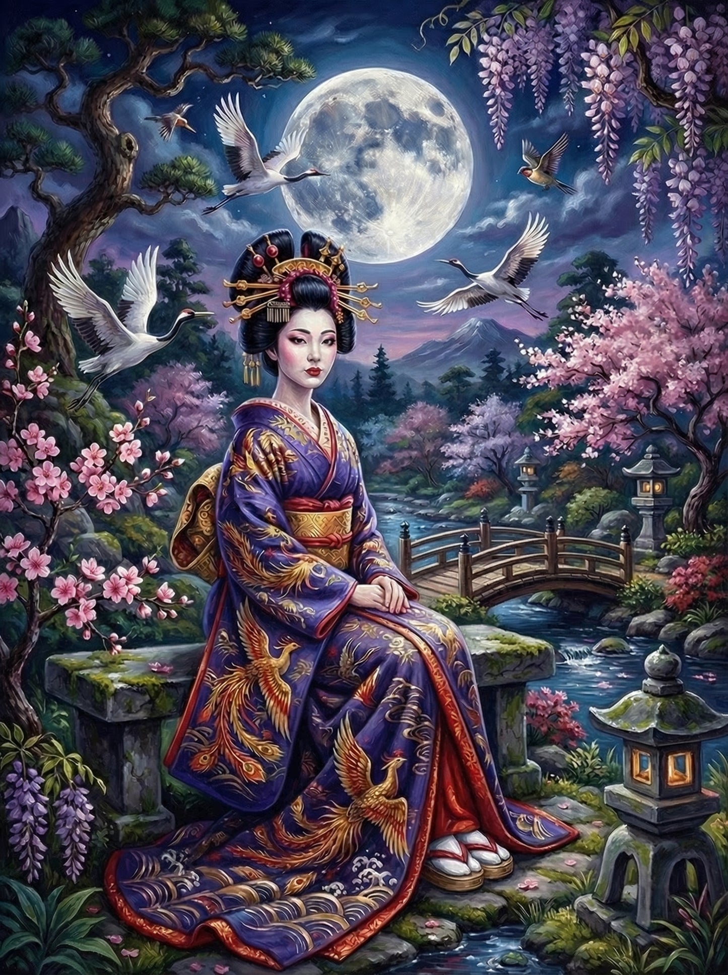 Moonlit Geisha Garden (100 Color Diamond Painting)