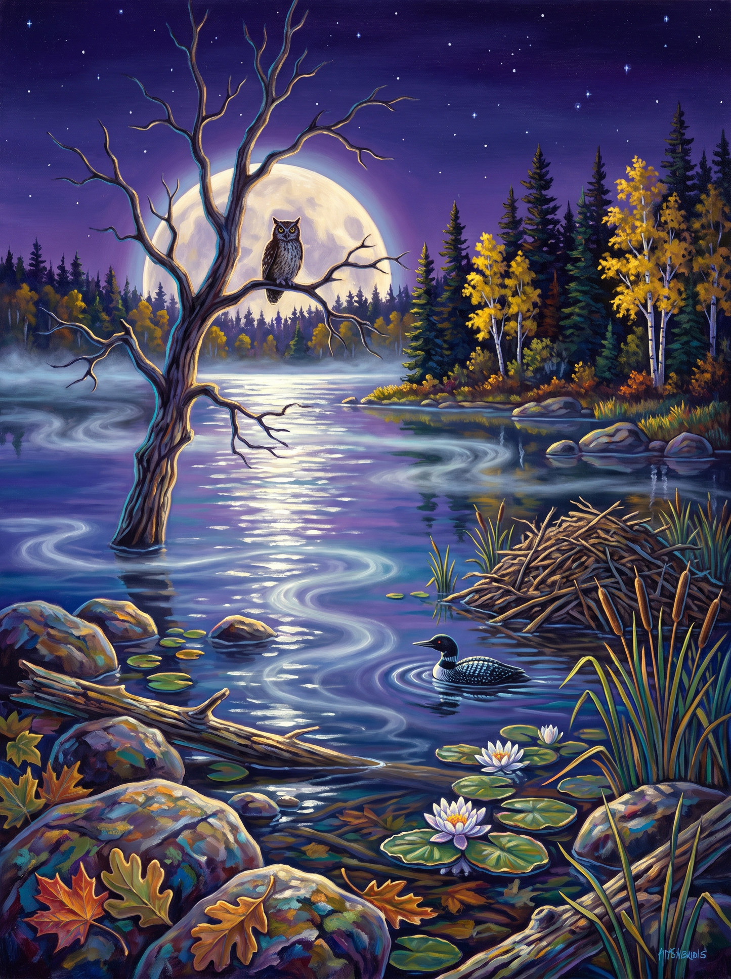 Moonlit Lake Tree