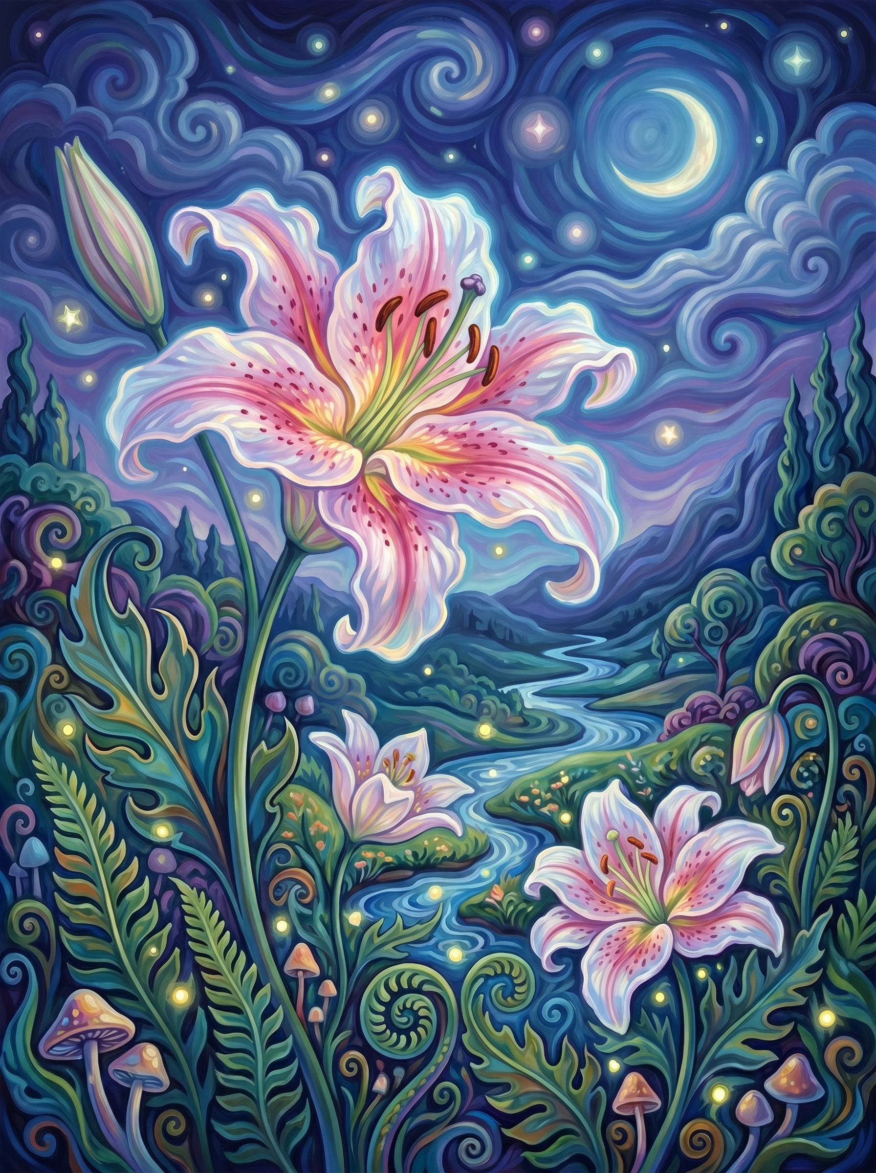 Moonlit Lily Fantasy (Diamond Painting)