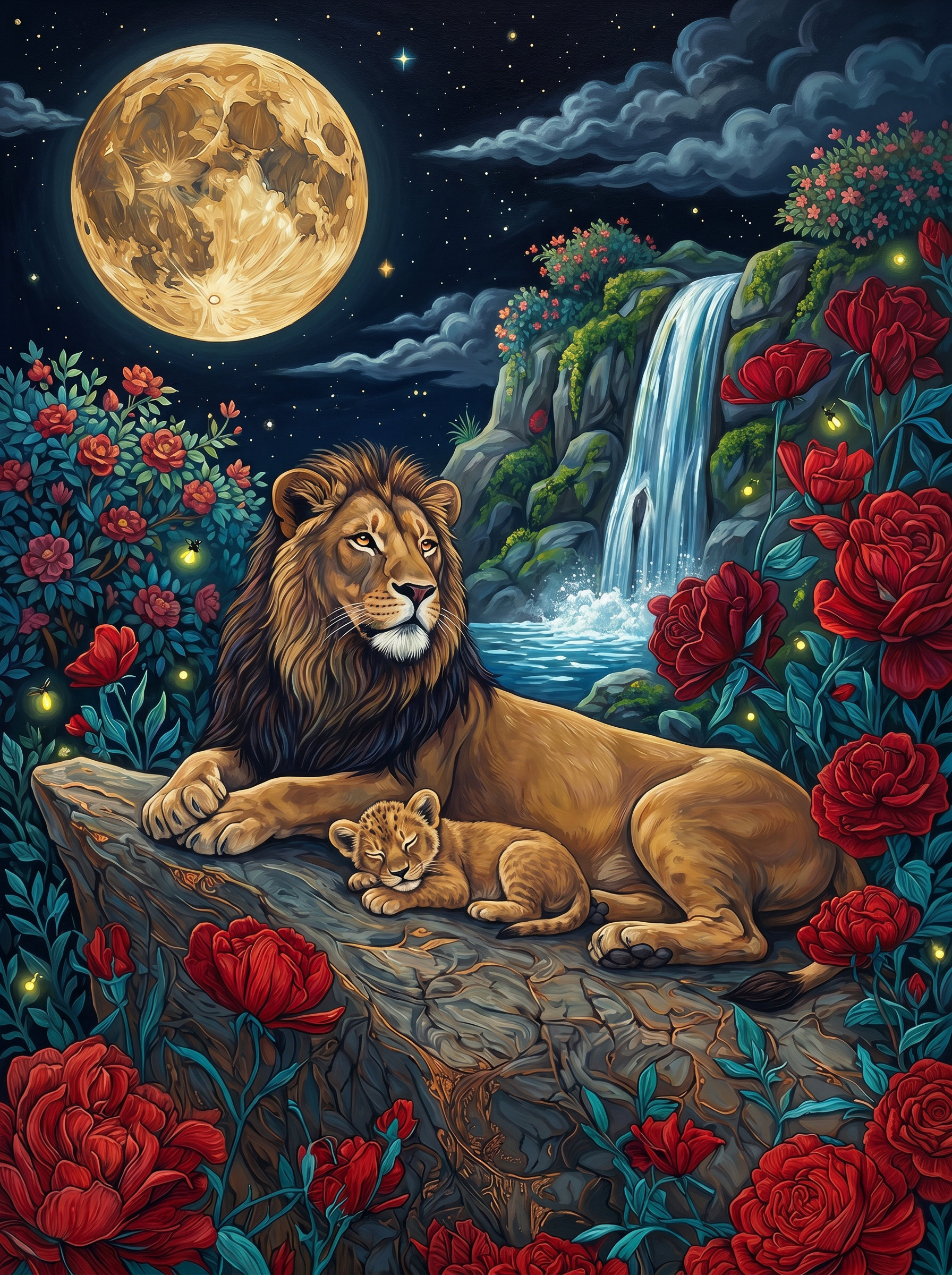 Moonlit Lion Dynasty (100 Color Diamond Painting) Diamond Painting kit