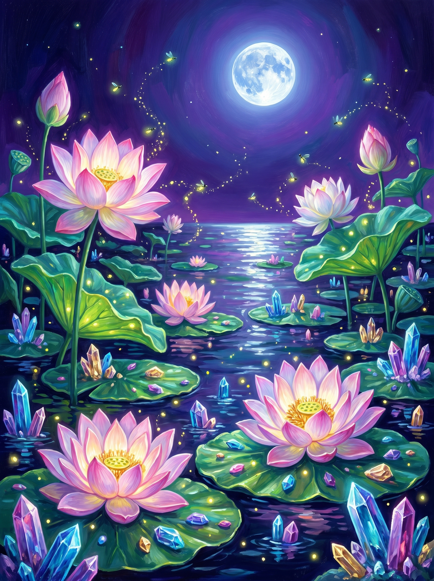 Moonlit Lotus Crystals (Diamond Painting)