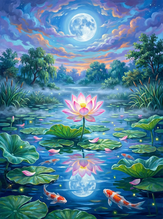 Moonlit Lotus Pond (Diamond Painting)
