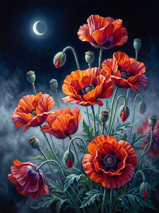 Moonlit Poppies Dark (Diamond Painting)