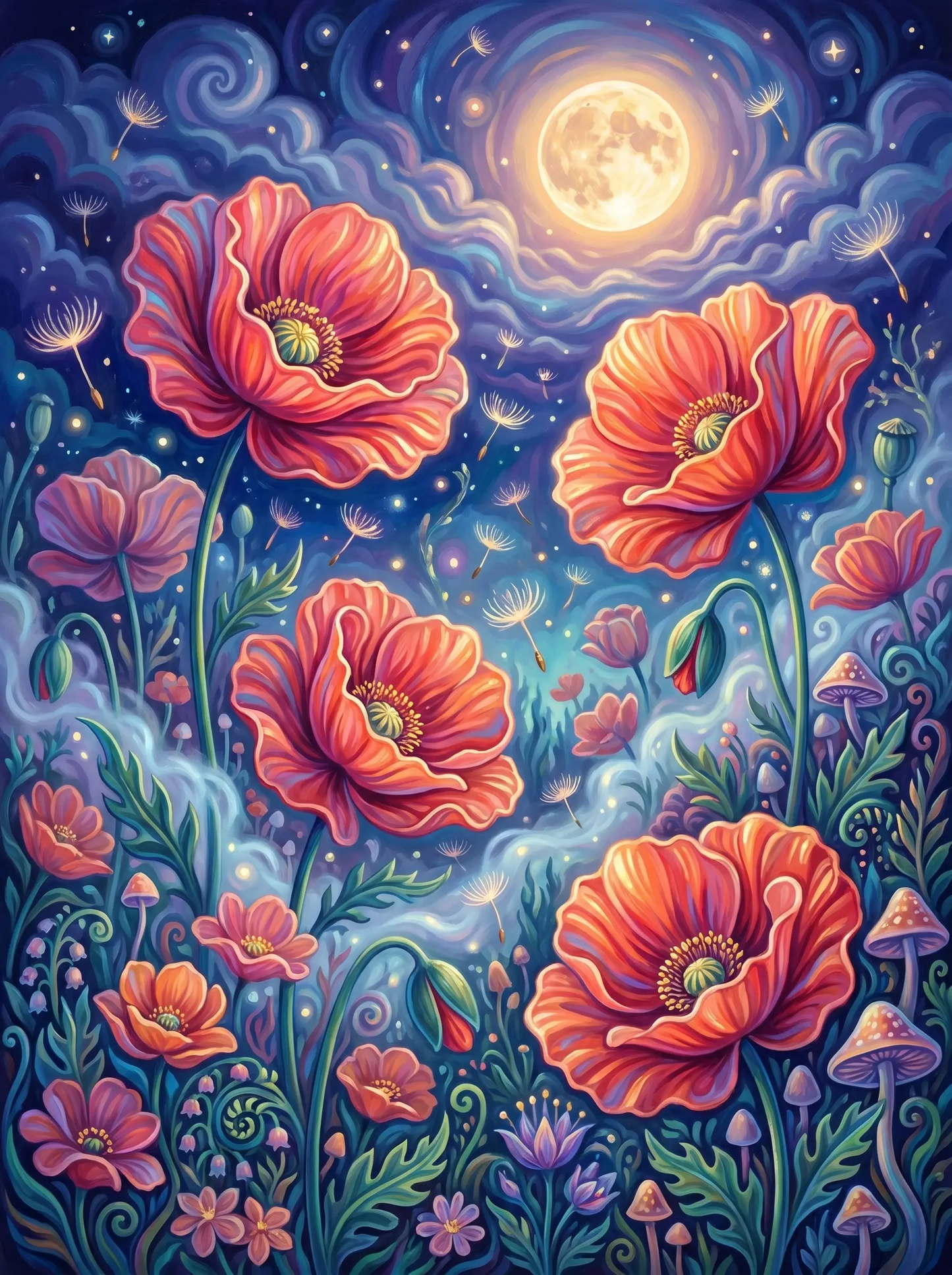 Moonlit Red Poppies (Diamond Painting)