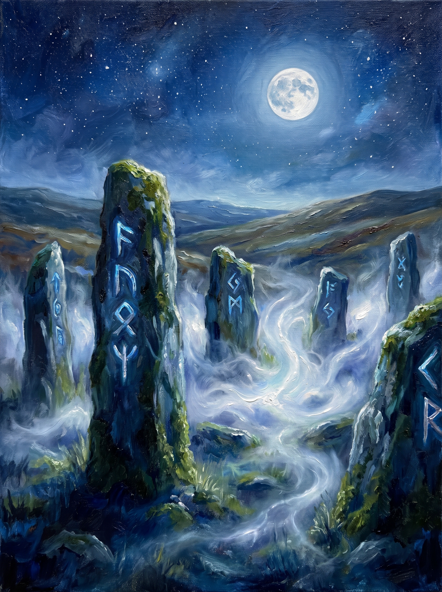 Moonlit Stone Circle Mist Magic