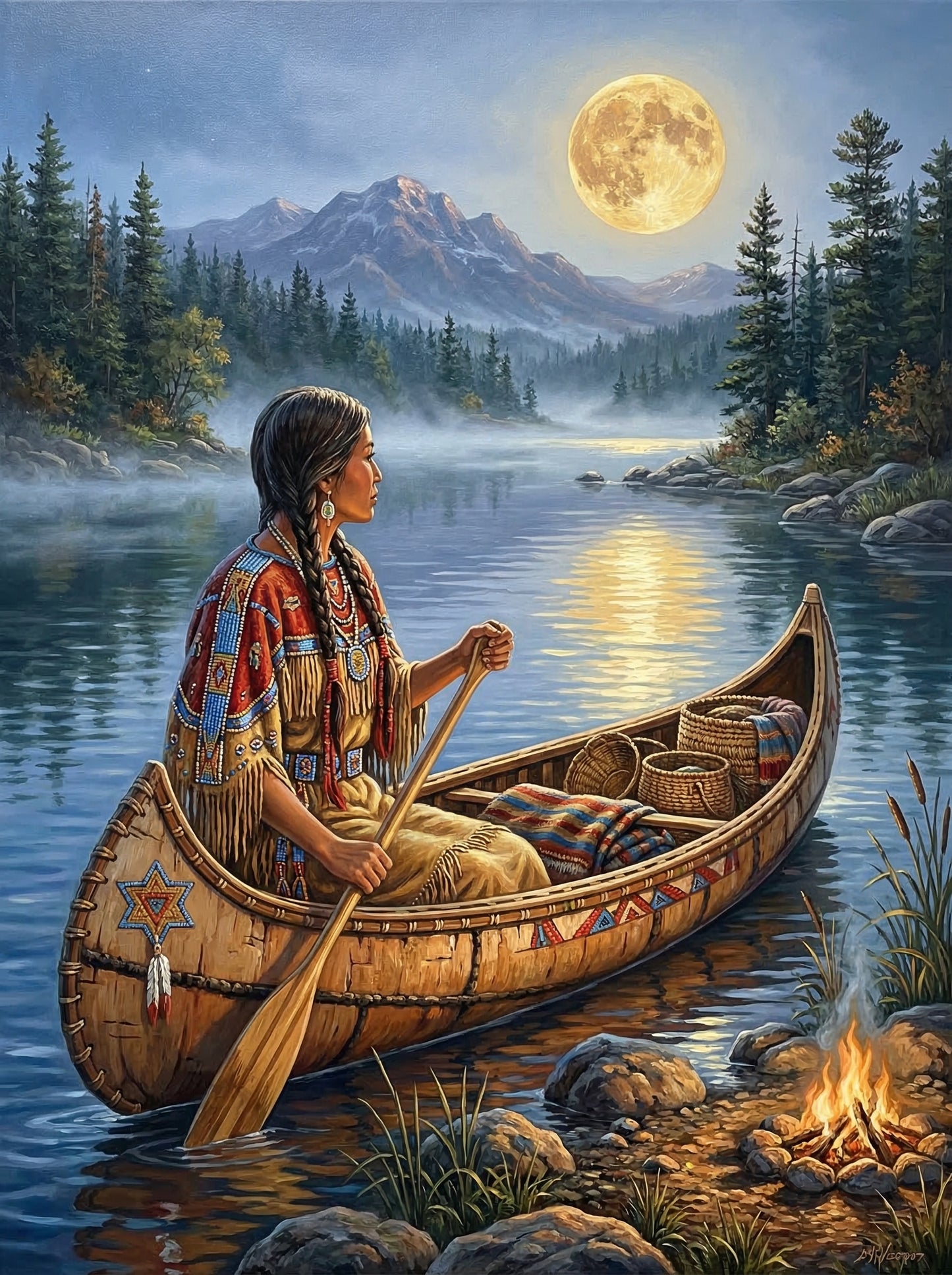 Moonlit Tribal Canoe (100 Color Diamond Painting)
