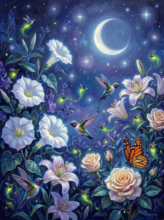 Moonlit White Blossoms (Diamond Painting)