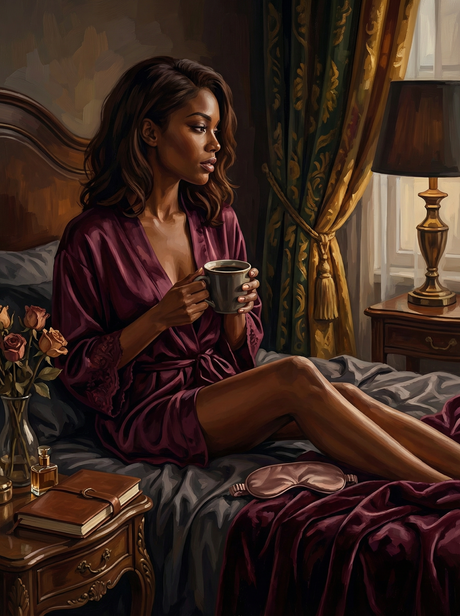 Morning Coffee in Burgundy (Diamond Painting) Diamond Painting kit
