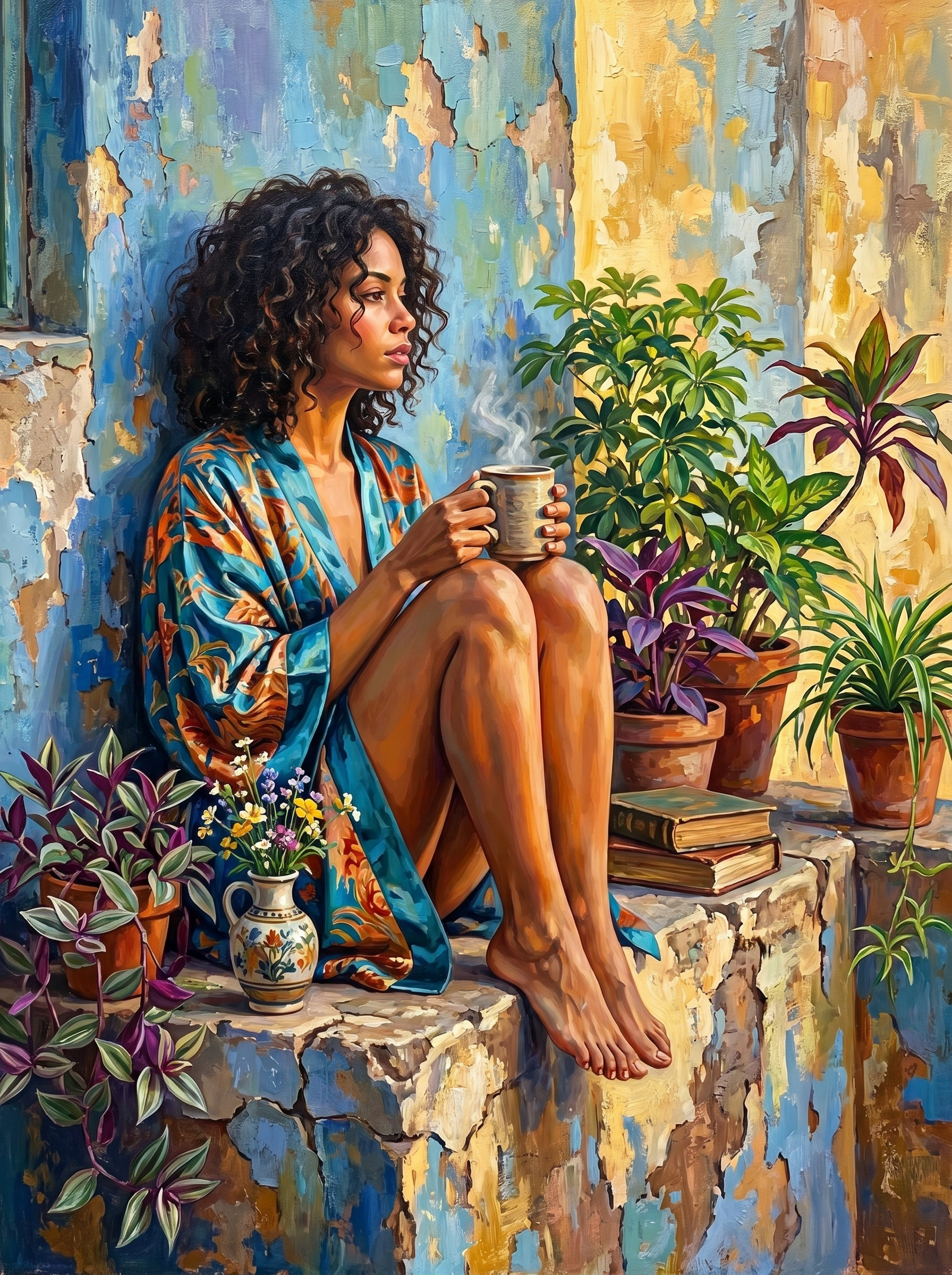 Morning Coffee Rustic Balcony (100 Color Diamond Painting) Diamond Painting kit