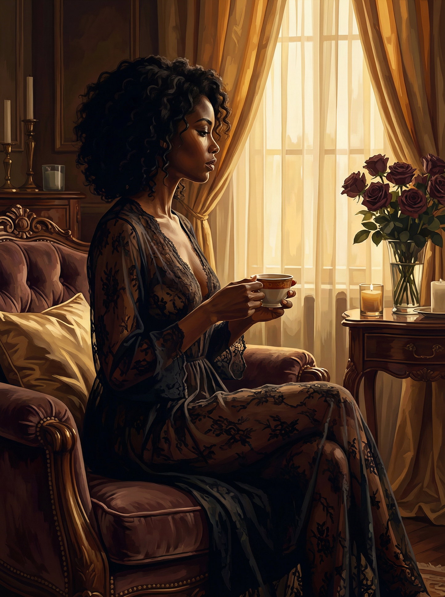 Morning Roses and Tea (Diamond Painting)
