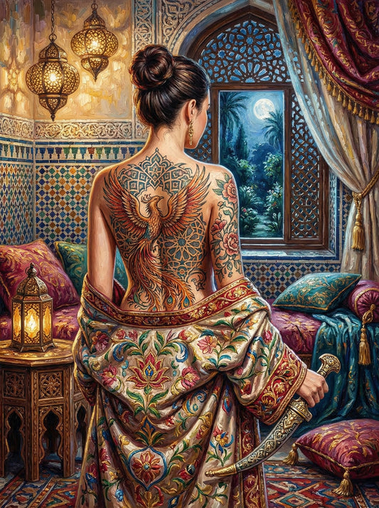 Moroccan Phoenix Tattoo Woman (100 Color Diamond Painting)
