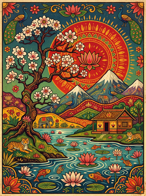 Mount Fuji Blossoms (150 Color Diamond Painting)