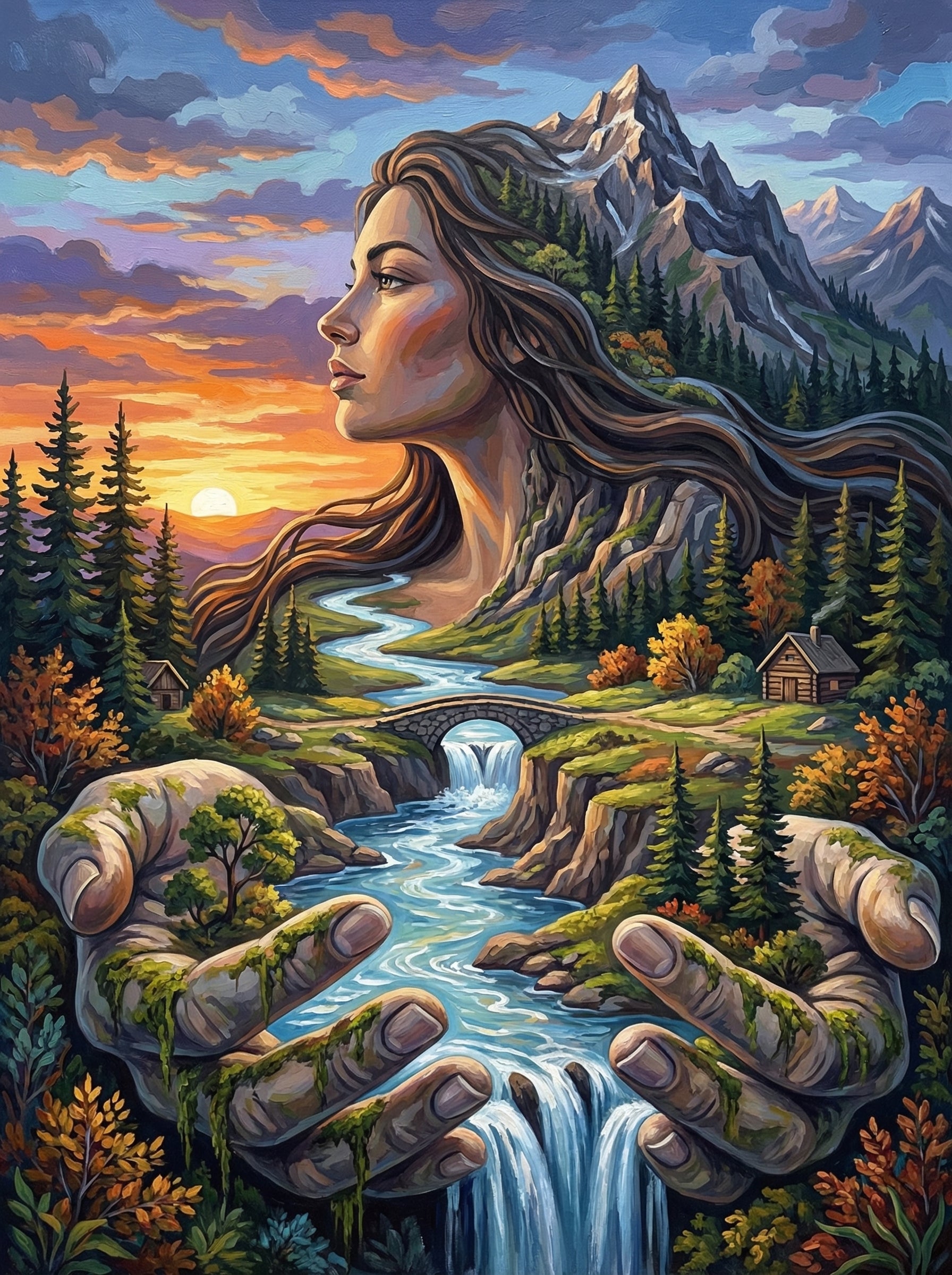 Mountain Landscape Woman Profile (Diamond Painting) Diamond Painting kit