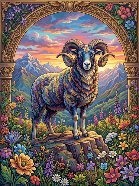 Mountain Ram Portrait (100 Color Diamond Painting) Diamond Painting kit