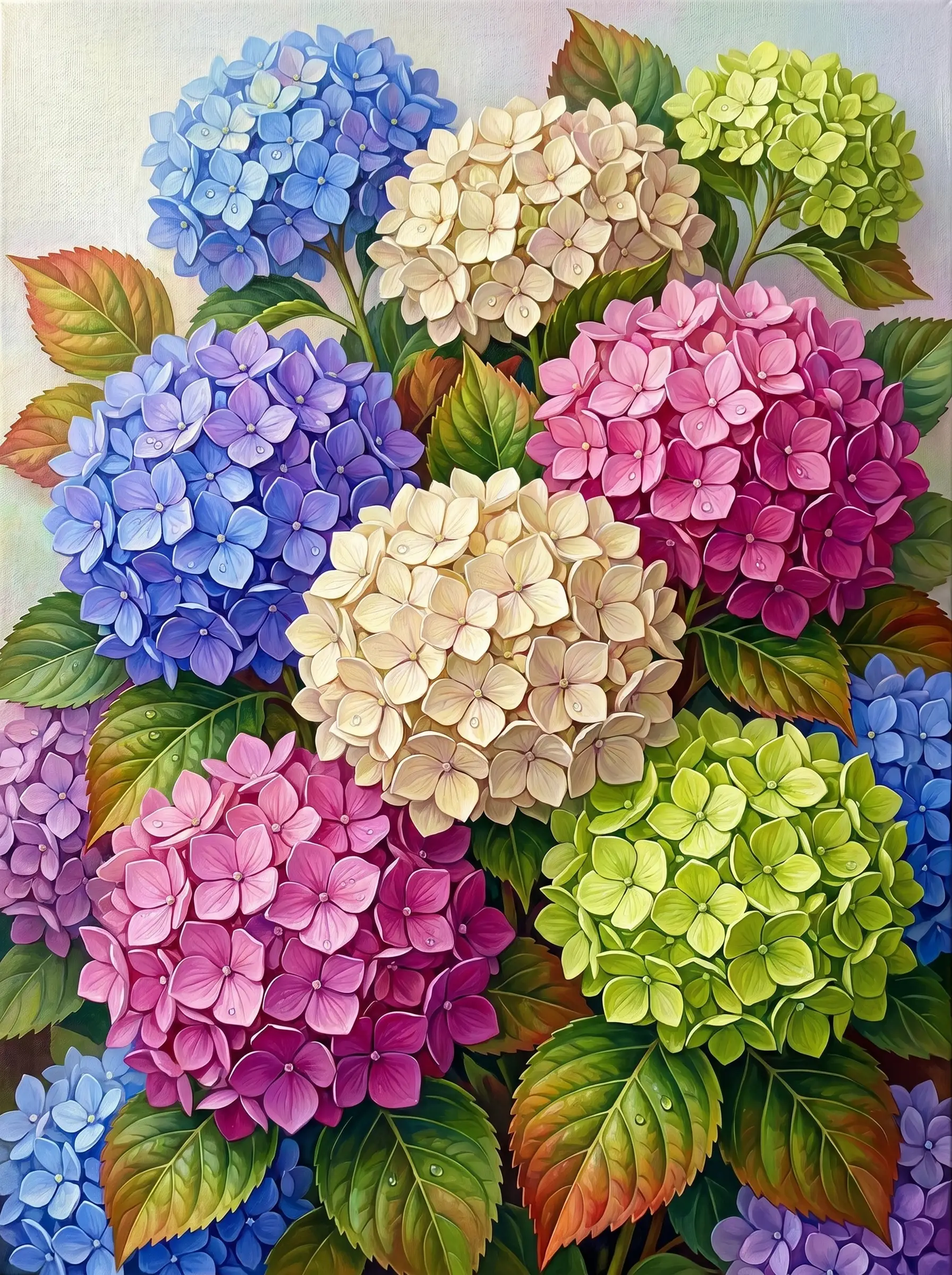 Multicolor Hydrangea Blooms (Diamond Painting)