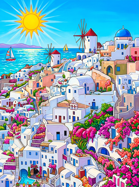 Mykonos Windmills (150 Color Diamond Painting) Diamond Painting kit