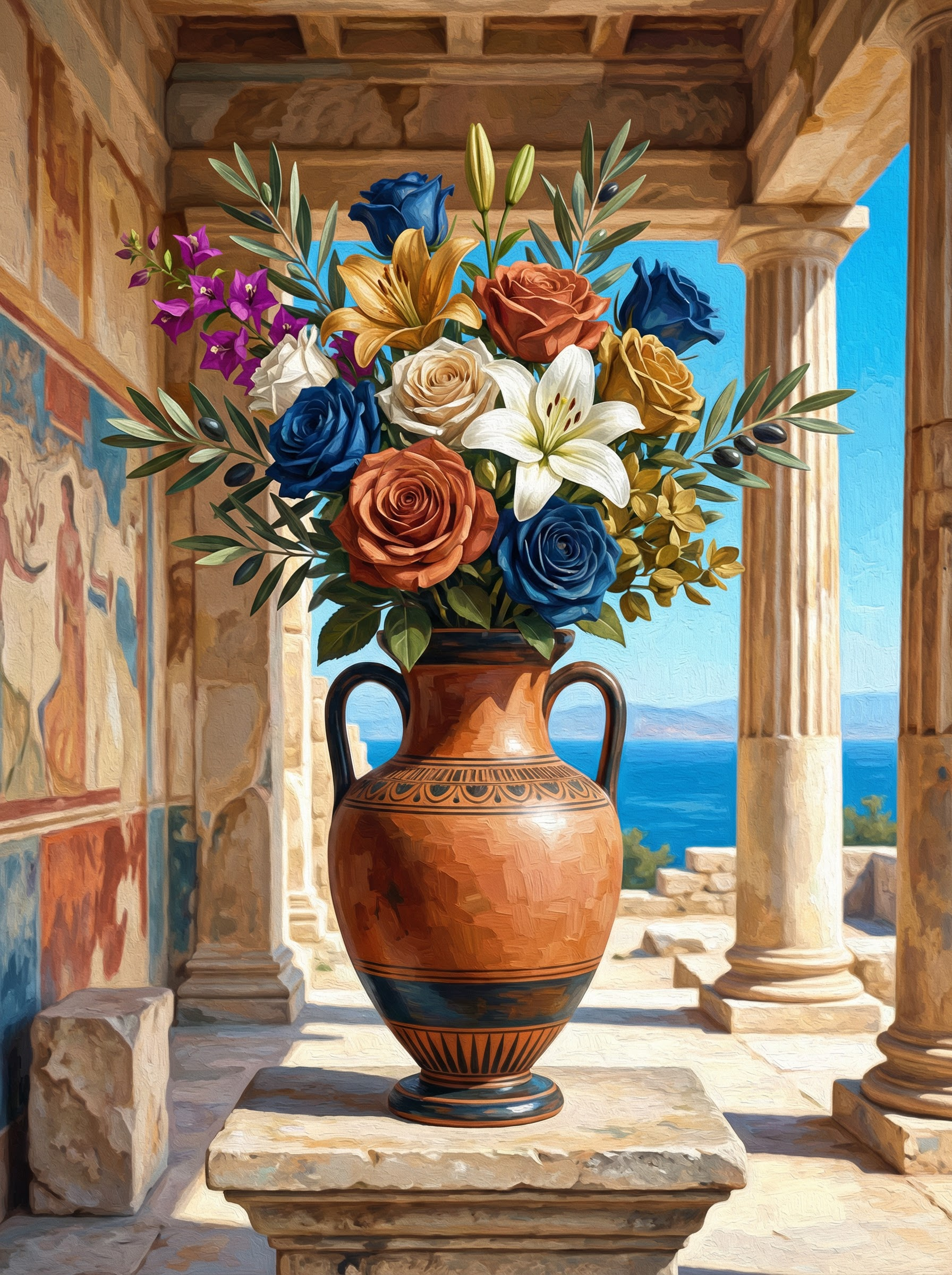 Eternal Flowers in Greek Ruins (100 Color Diamond Painting) Diamond Painting kit