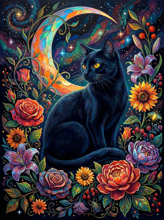 Mystical Black Cat Moon (100 Color Diamond Painting)