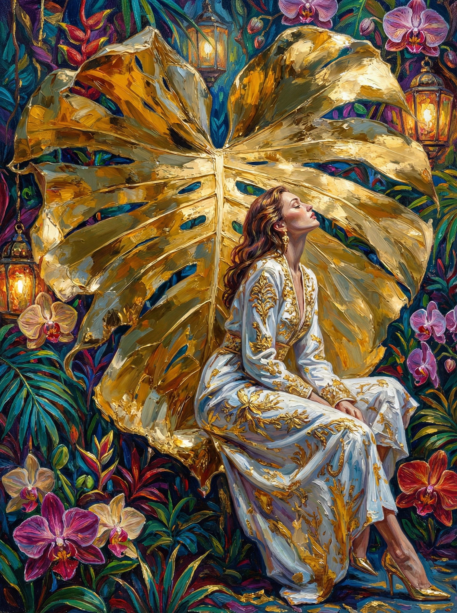 Mystical Woman Golden Leaves (100 Color Diamond Painting)