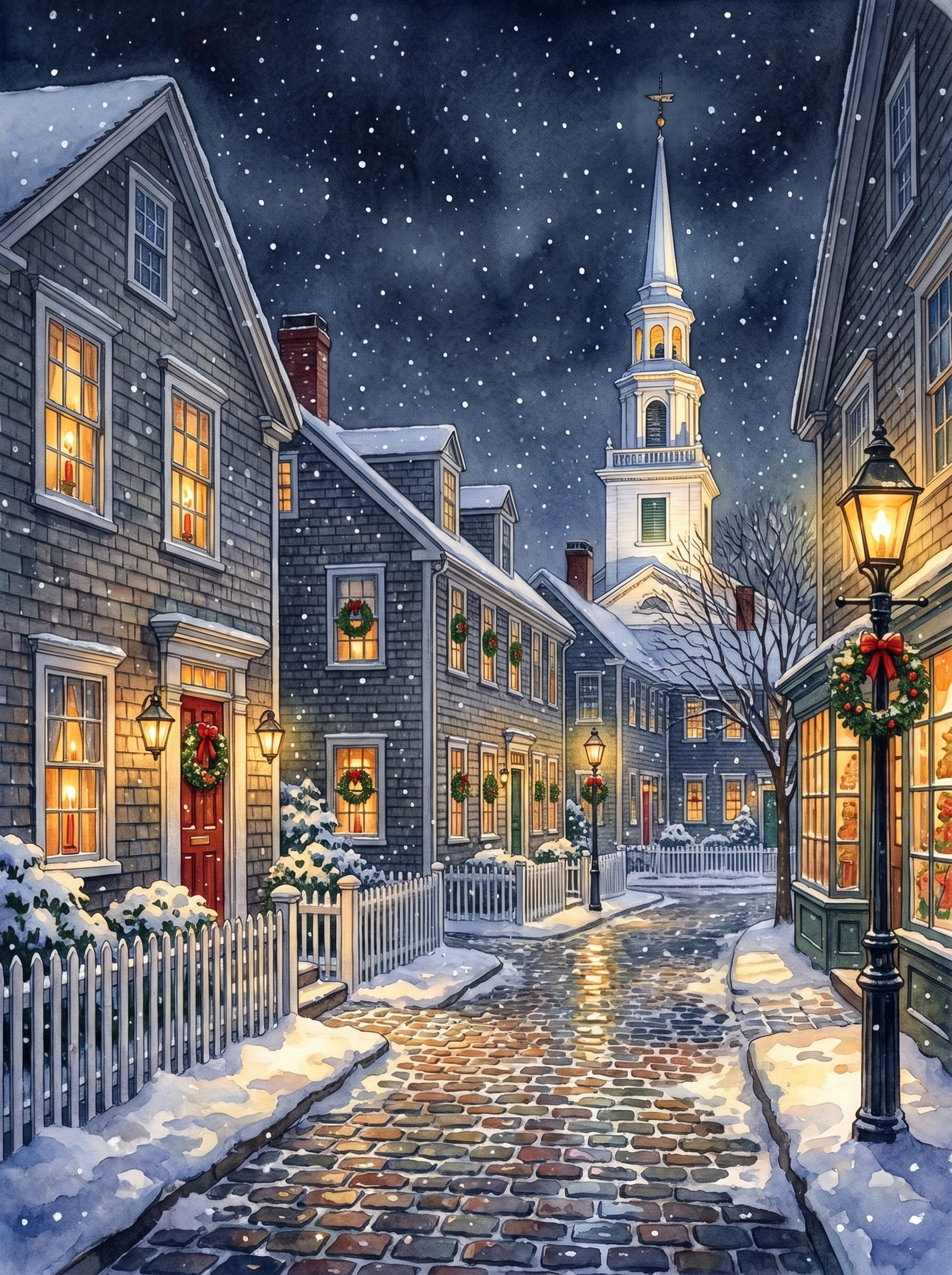 Snowfall Night in Nantucket