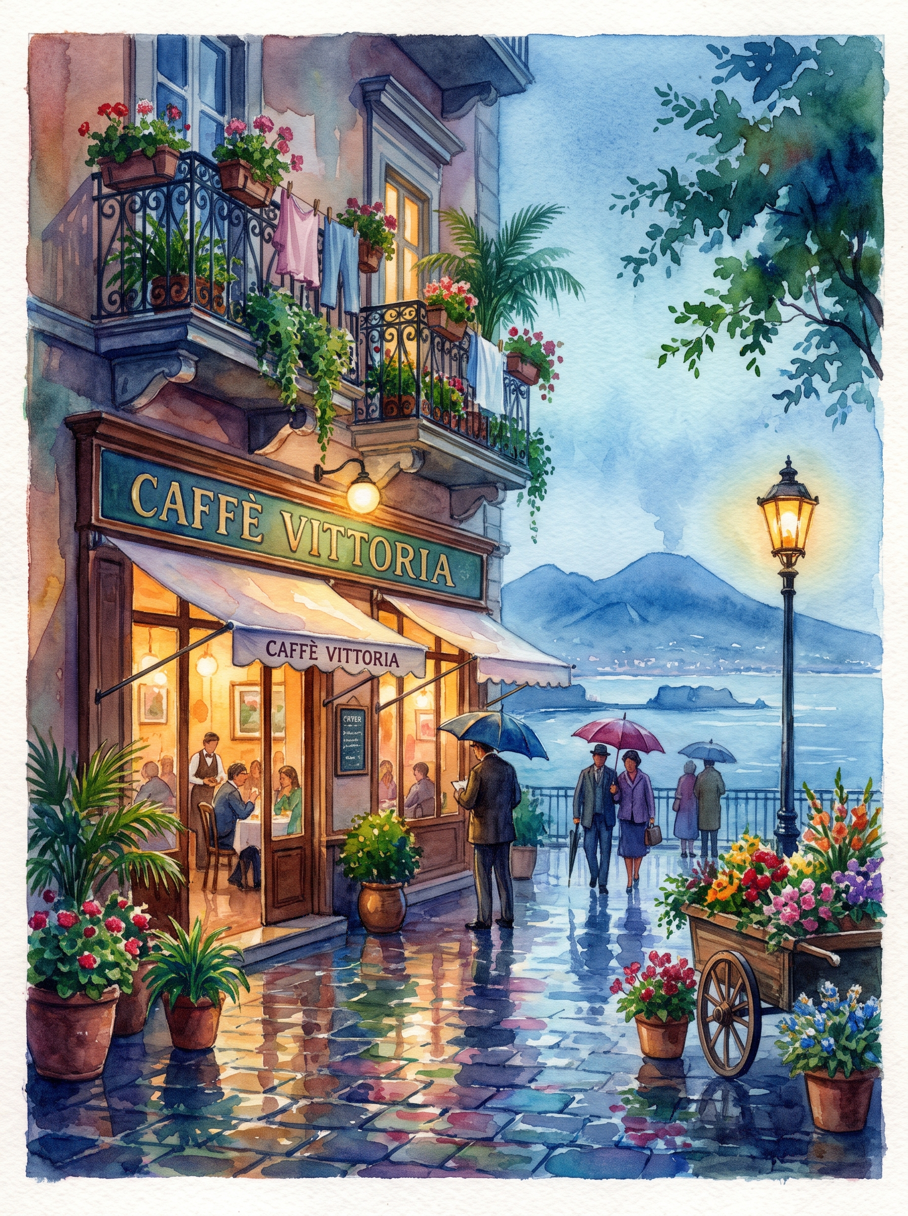 Naples Vesuvius Rainy Café
