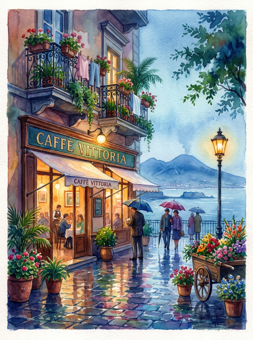 Naples Vesuvius Rainy Café