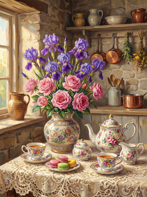 Narrative Iris Teapot Roses (Diamond Painting)
