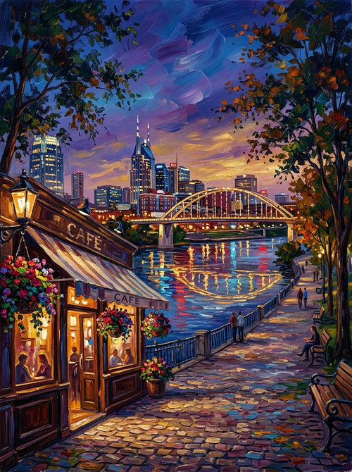 Nashville River Dusk Impasto (150 Color Diamond Painting)