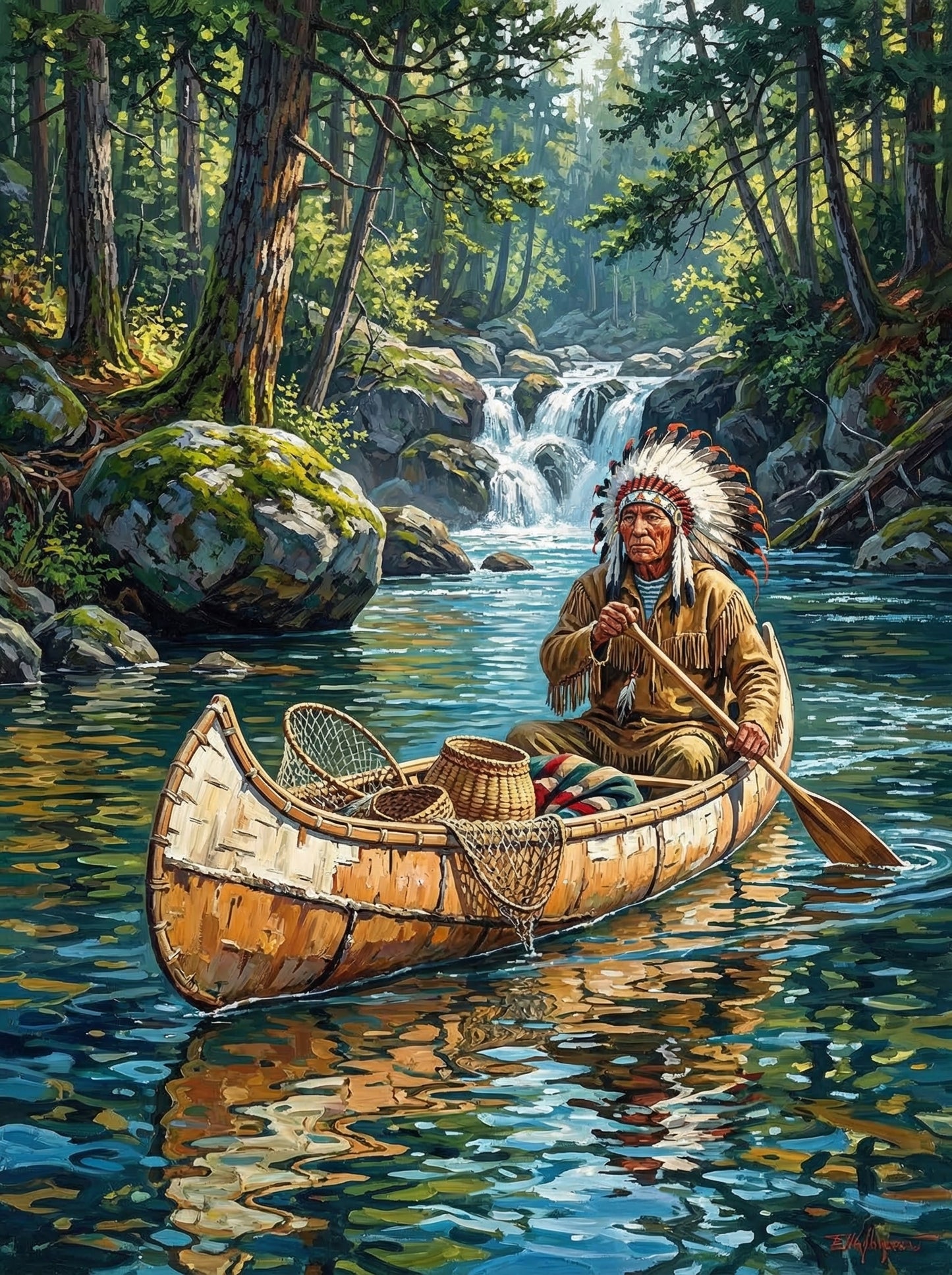 Native American River Journey (100 Color Diamond Painting)
