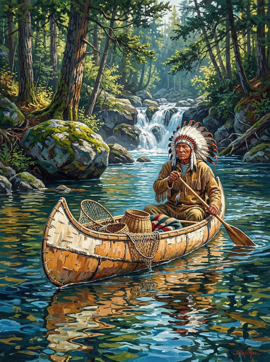 Native American River Journey (100 Color Diamond Painting)