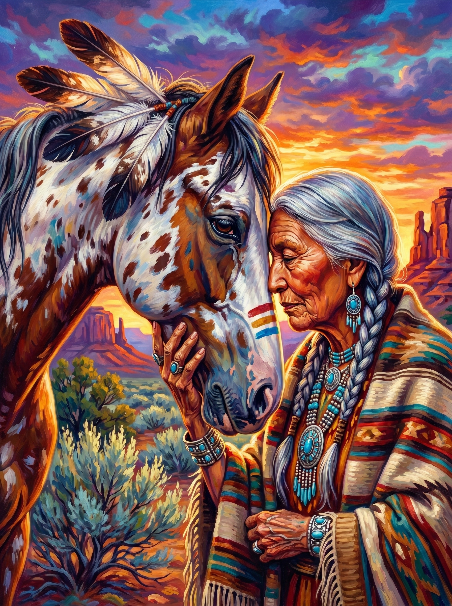Native Elder Appaloosa Desert Sunset (150 Color Diamond Painting)