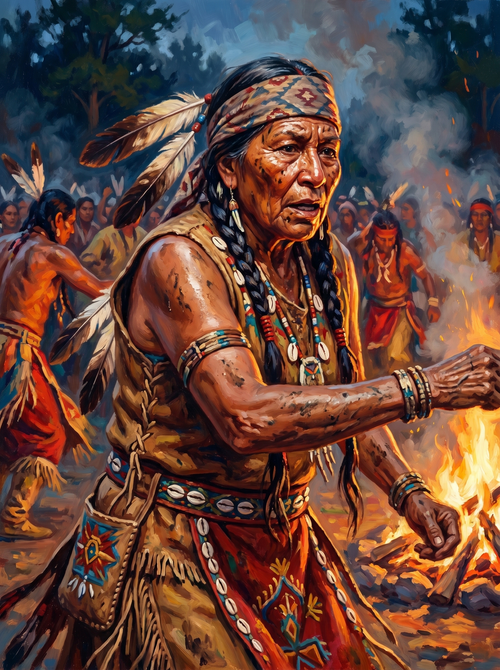 Native Elder Bonfire Dance (150 Color Diamond Painting)