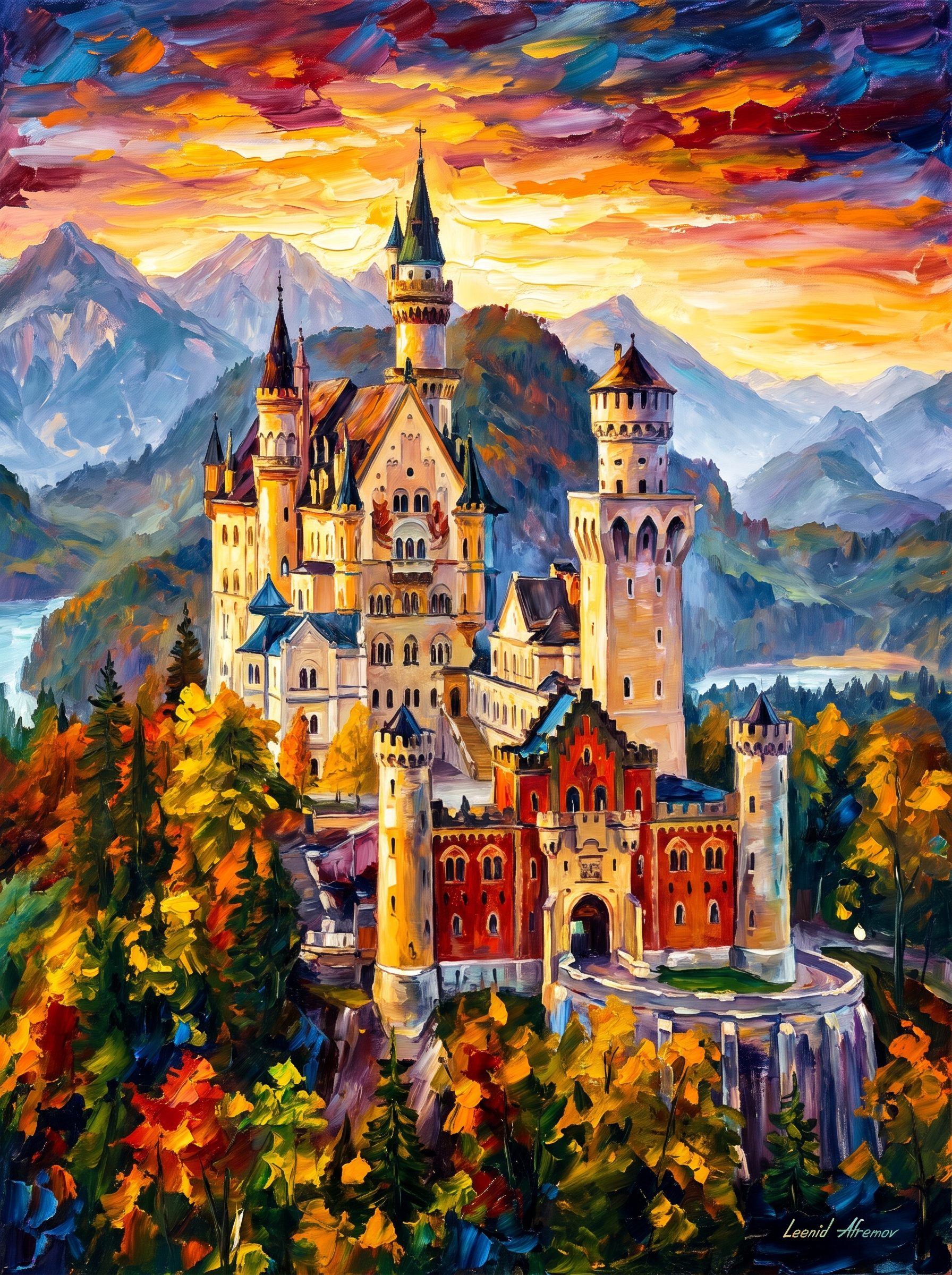 Neuschwanstein Castle Autumn Sunset