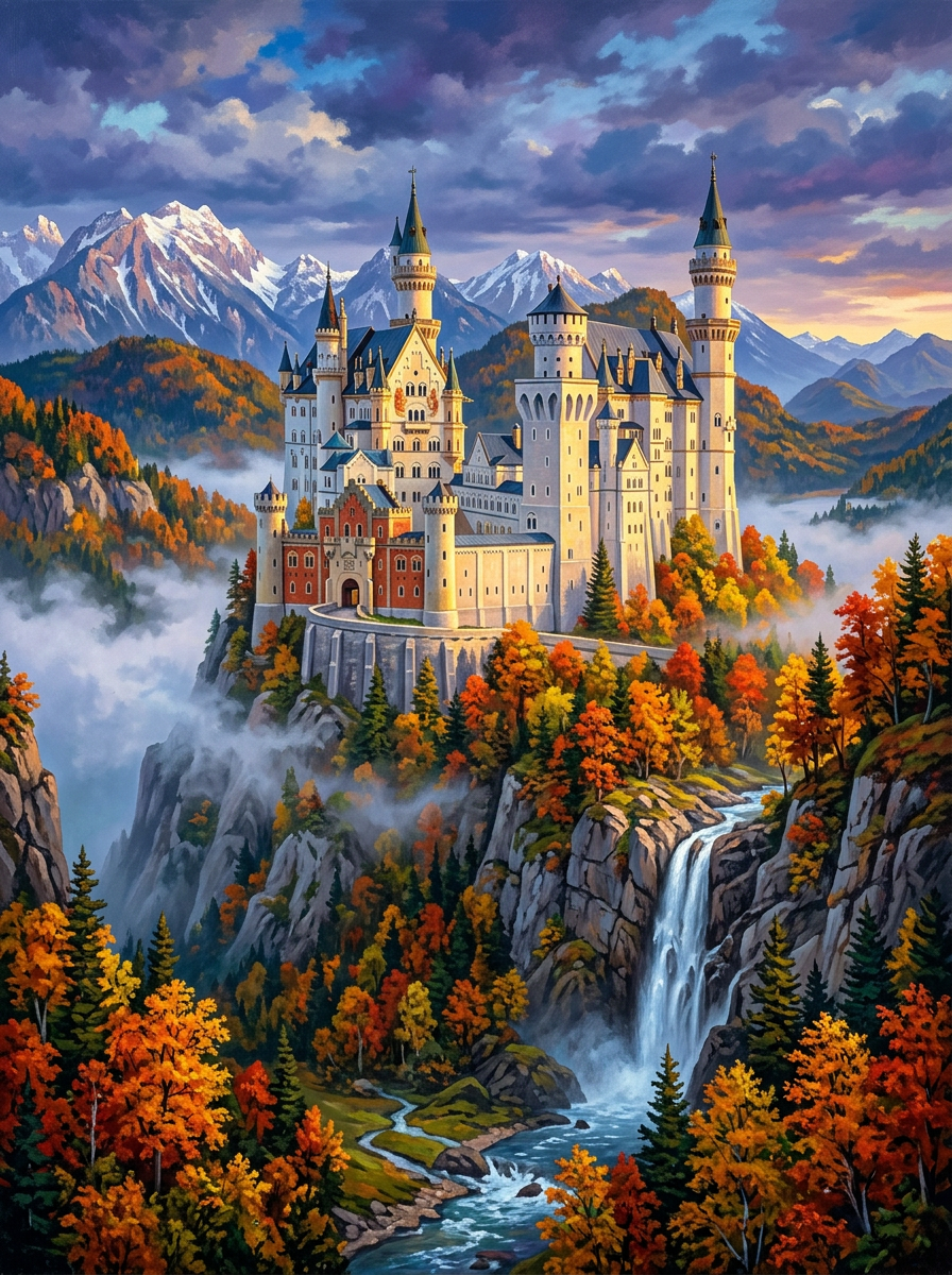 Neuschwanstein Castle Autumn (150 Color Diamond Painting)