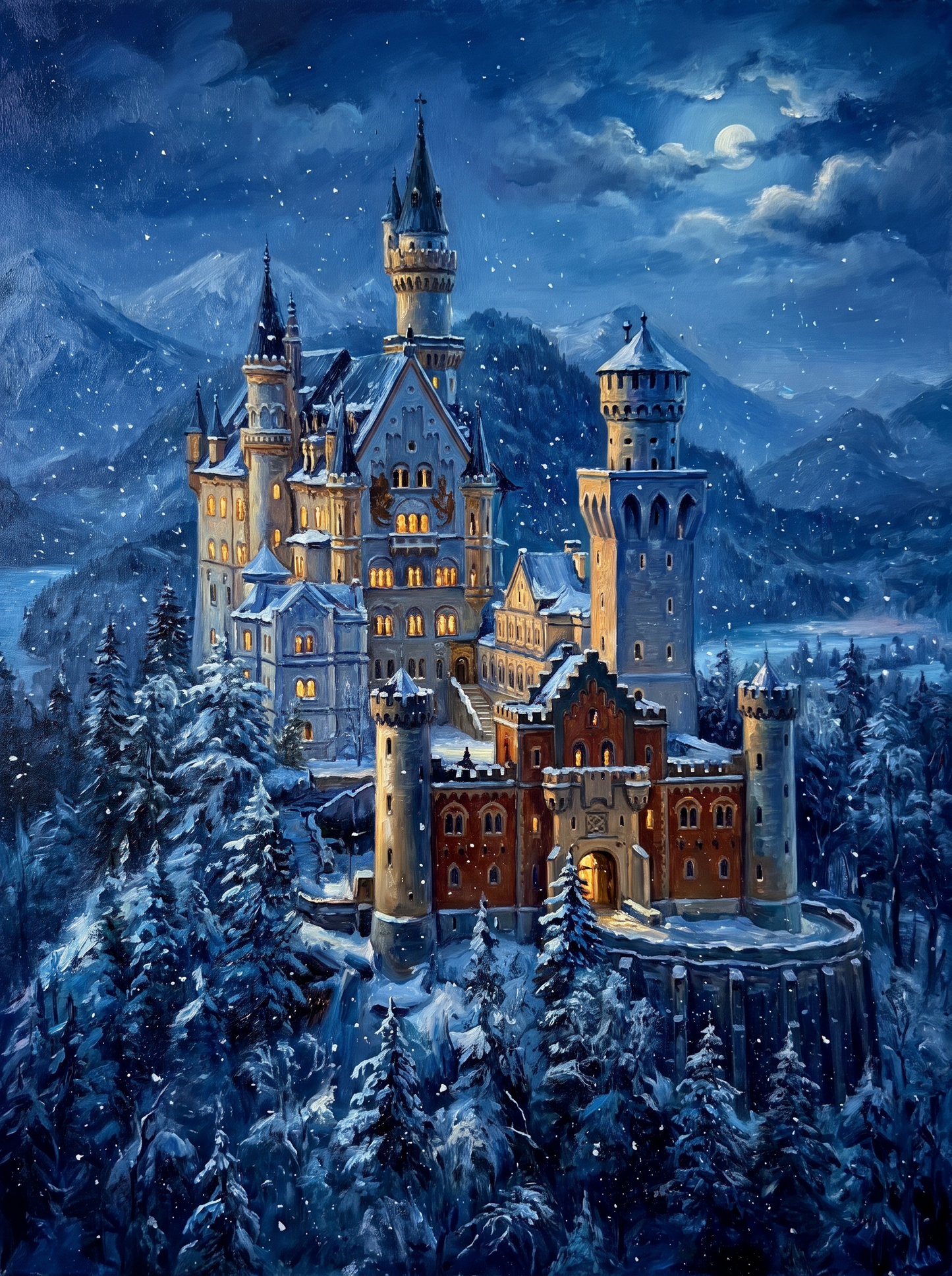 Neuschwanstein Castle Snowstorm Night