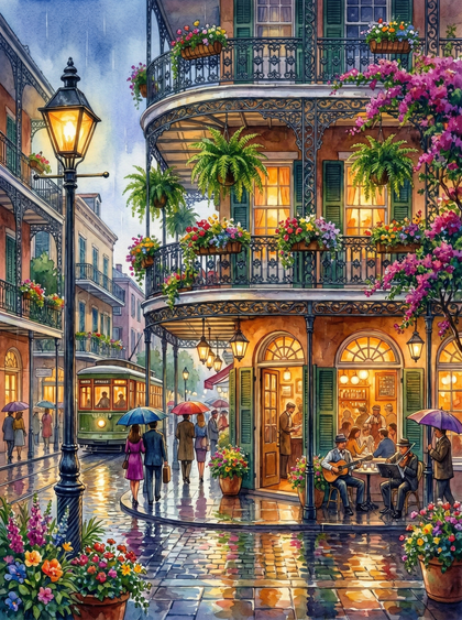 New Orleans Rainy Cafe Watercolor — Paintly art kit