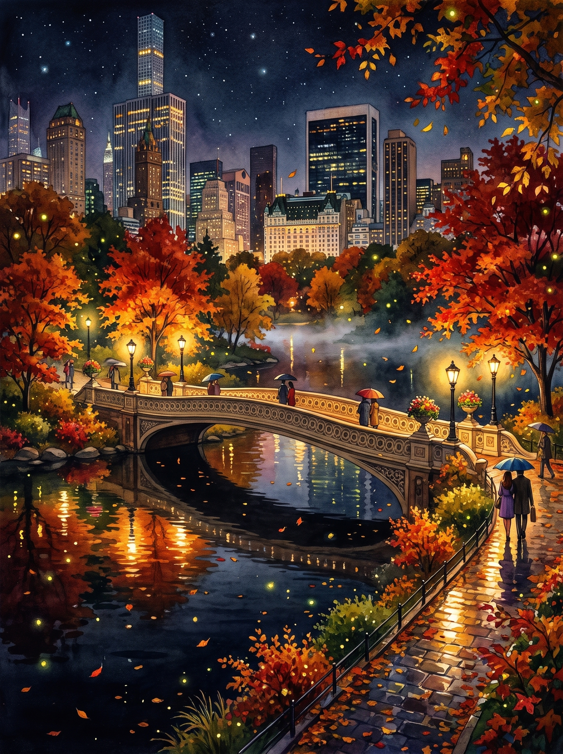 Autumn Night in Central Park, New York