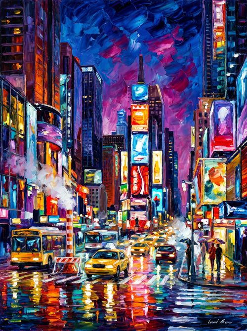 New York Times Square Rainy Night