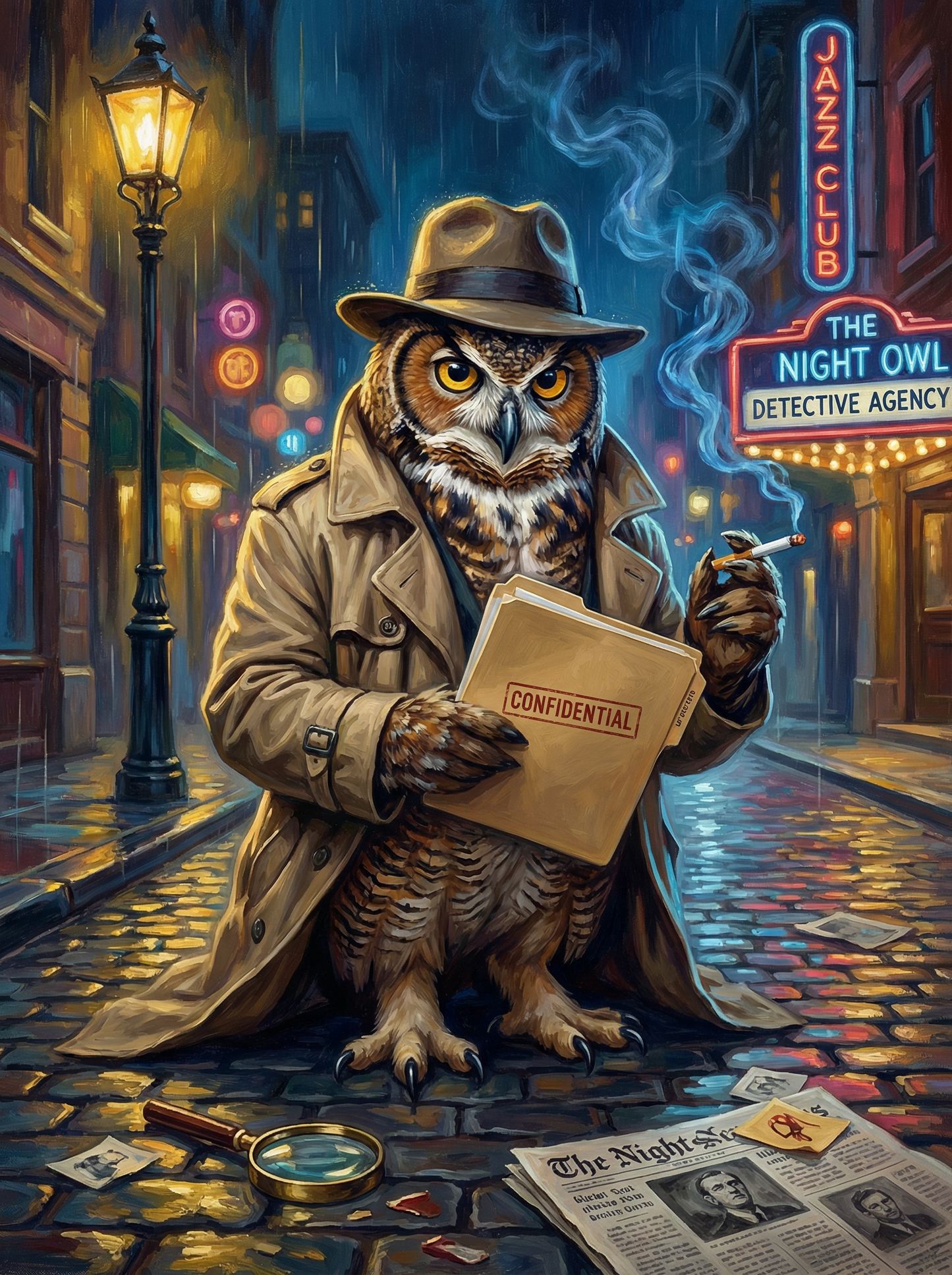 Noir Owl Private Eye (Diamond Painting) Diamond Painting kit