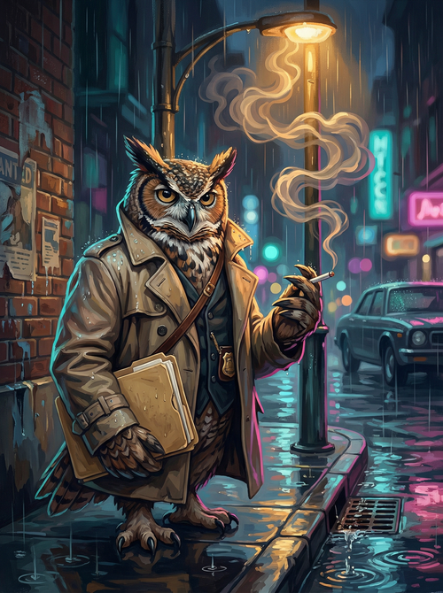 Noir Owl Rainy Streets (Diamond Painting) Diamond Painting kit