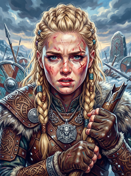 Norse Shieldmaiden Snowy Battlefield (150 Color Diamond Painting) Diamond Painting kit