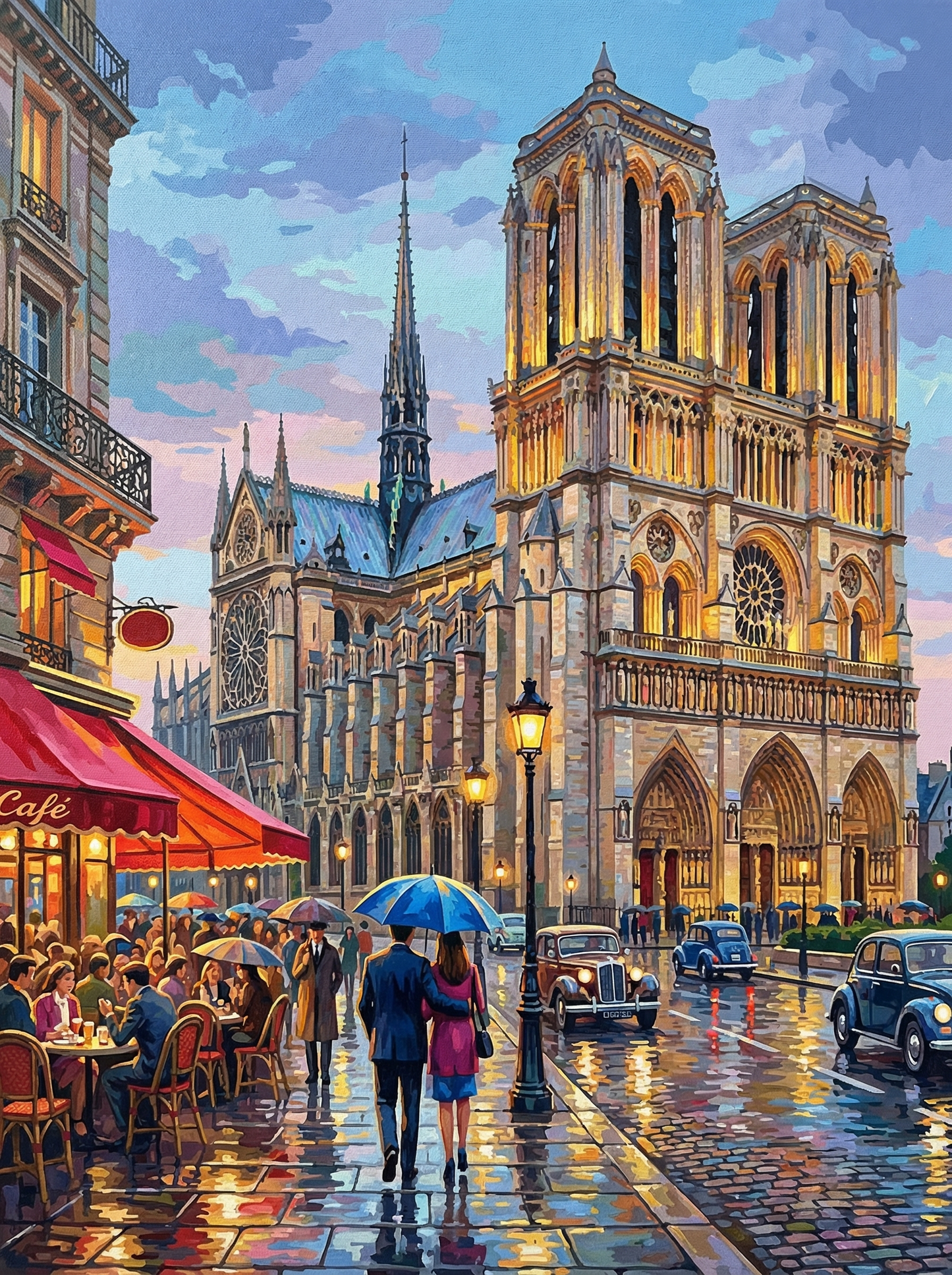 Notre Dame Cathedral Paris Evening (100 Color Diamond Painting) Diamond Painting kit