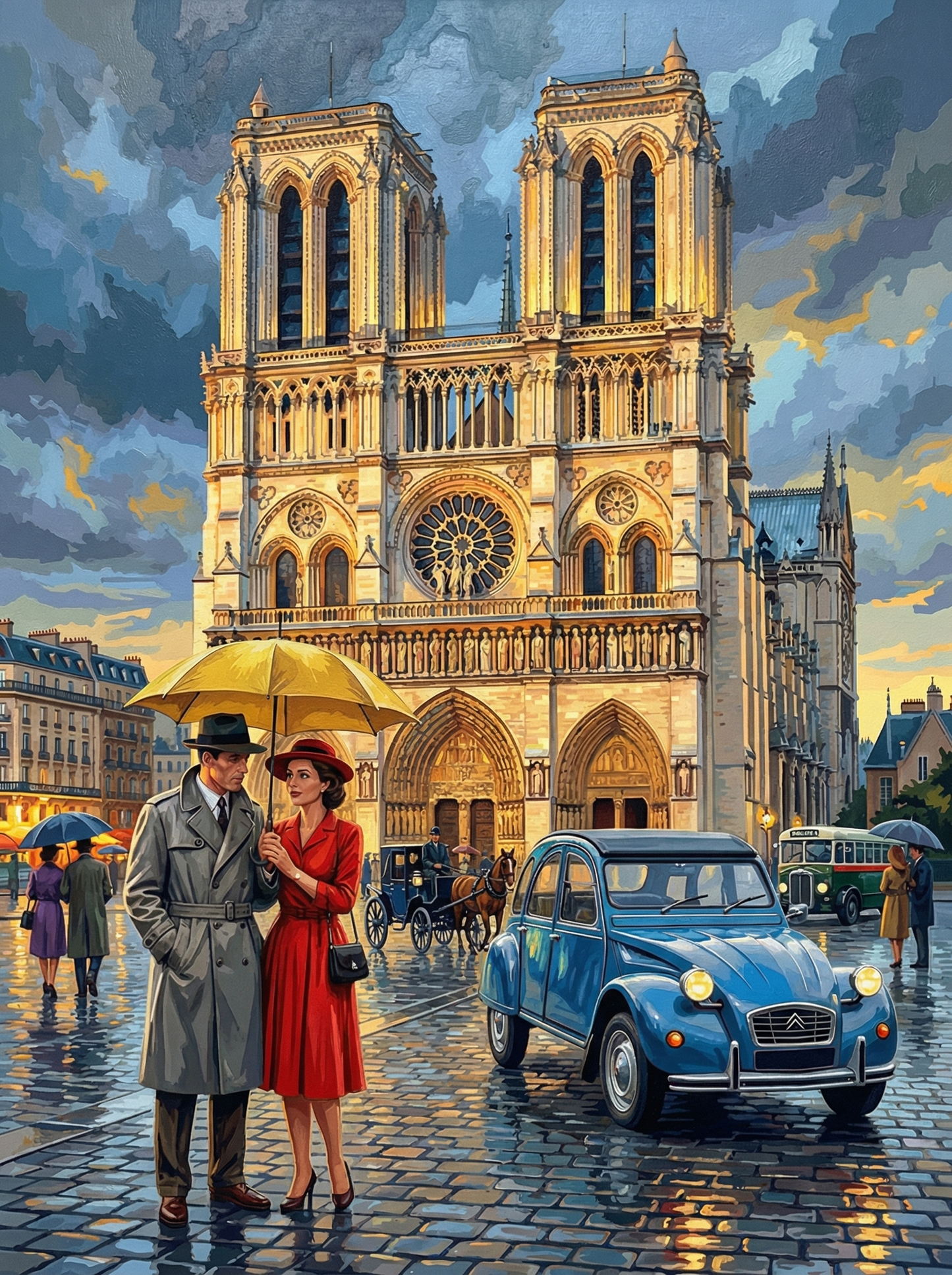 Notre Dame Romance Rainy Day (100 Color Diamond Painting) Diamond Painting kit
