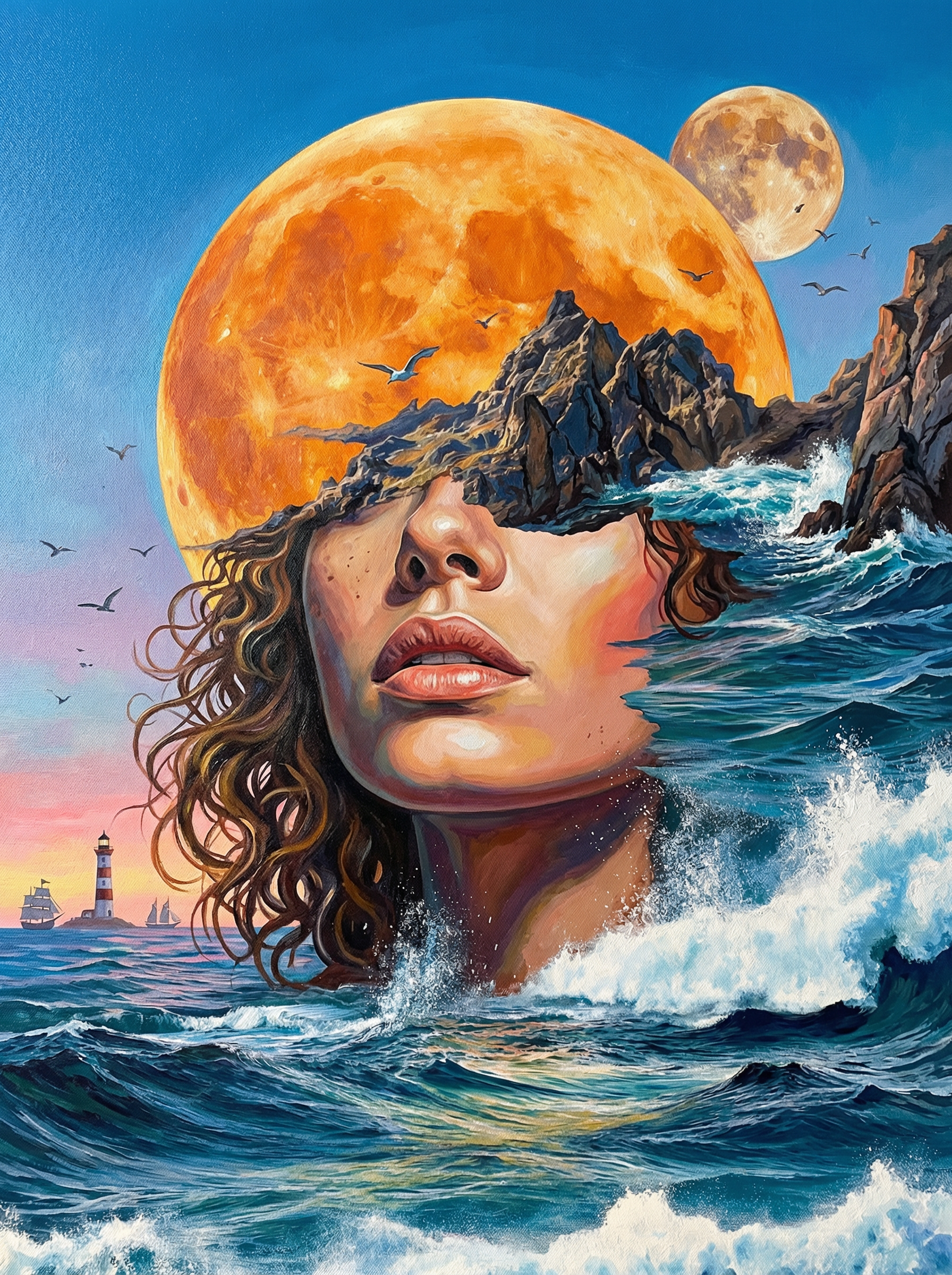 Ocean Moon Woman Portrait (100 Color Diamond Painting) Diamond Painting kit