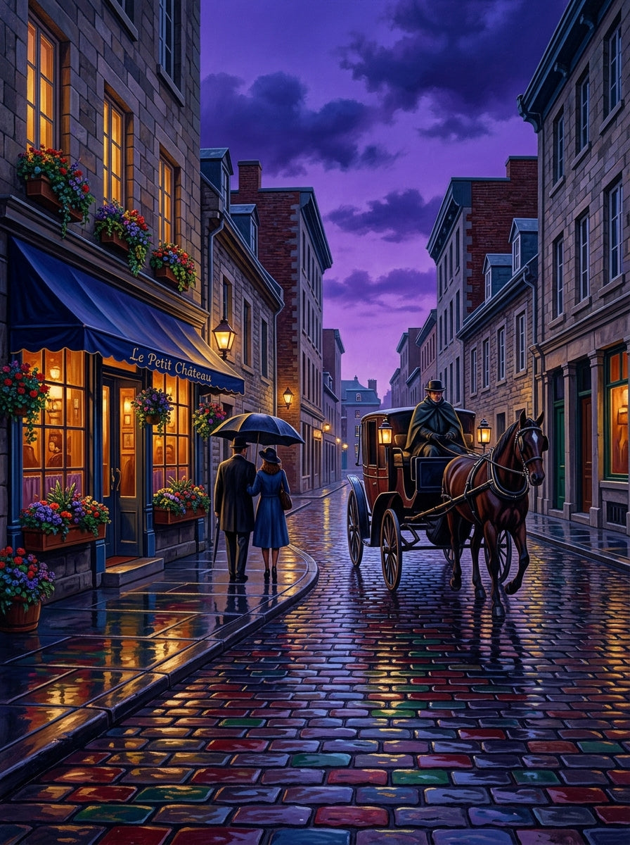 Old Montreal Rainy Evening Clean (150 Color Diamond Painting)