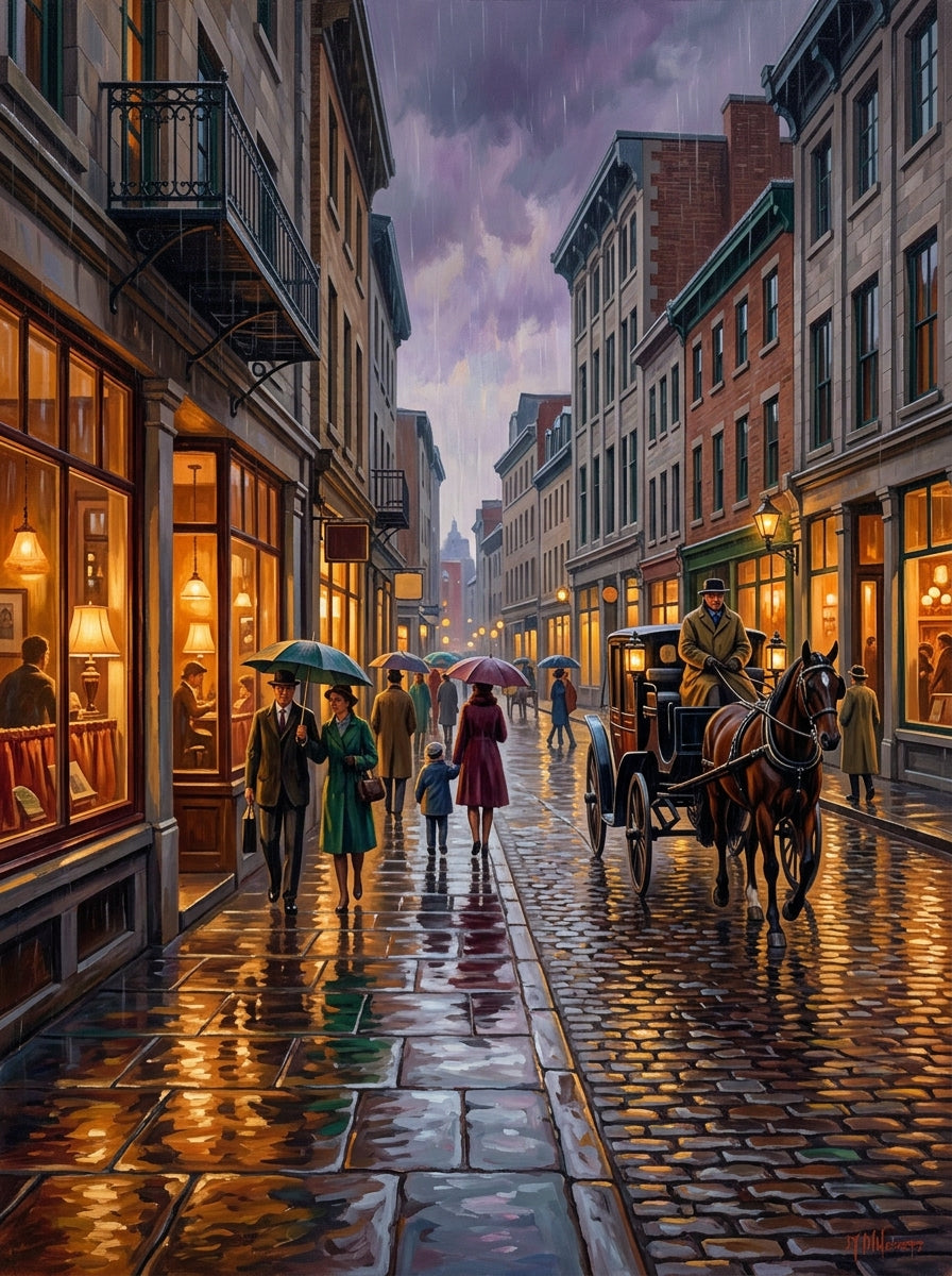 Old Montreal Rainy Evening Documentary (150 Color Diamond Painting)