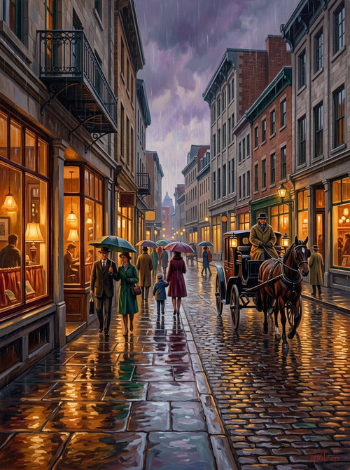 Old Montreal Rainy Evening Documentary (150 Color Diamond Painting)