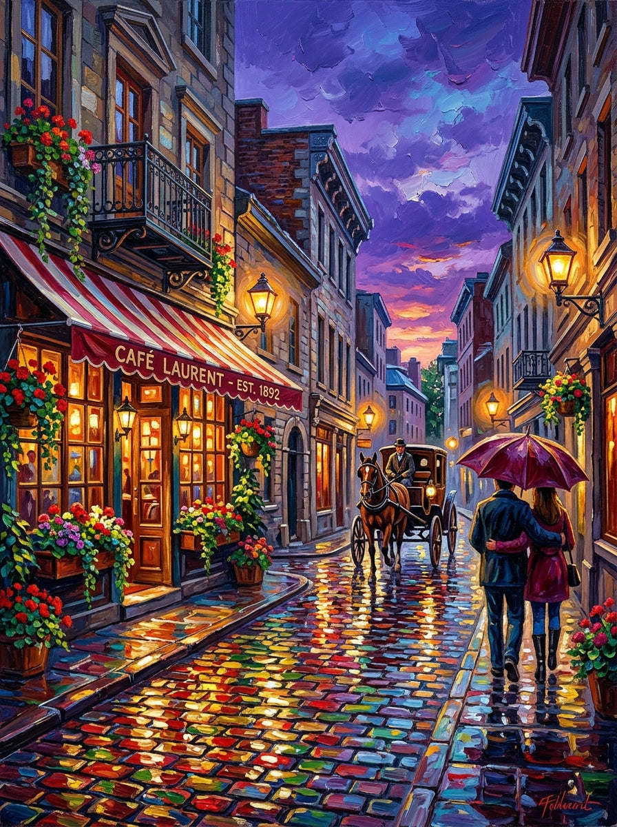 Old Montreal Rainy Evening Impasto (150 Color Diamond Painting)