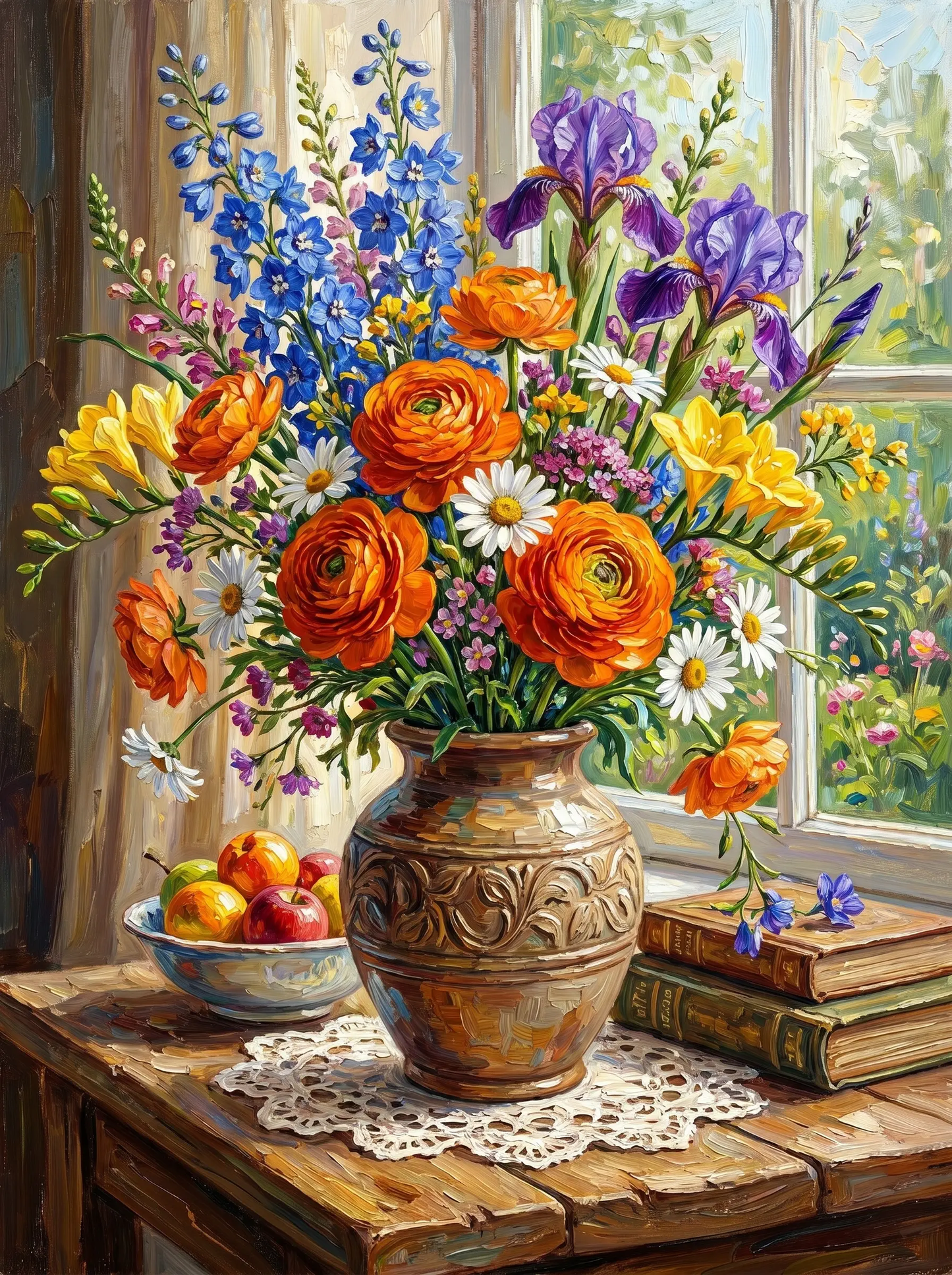 Orange Ranunculus Bouquet Window (Diamond Painting)