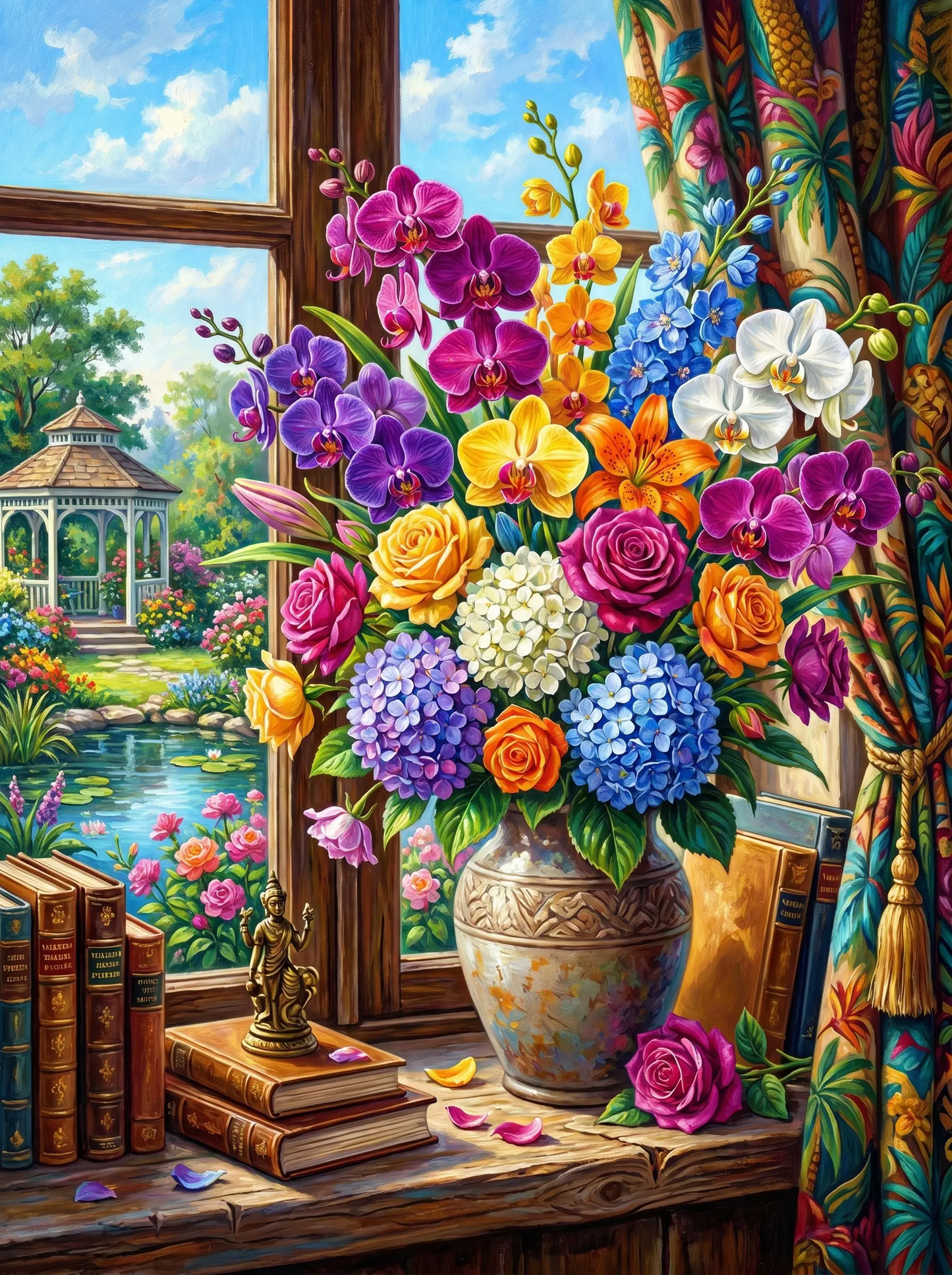 Orchid Rose Vase Window (Diamond Painting)